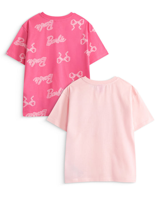 Barbie Logo Girls Pink Multi-Pack of 2 Short-Sleeved T-Shirts