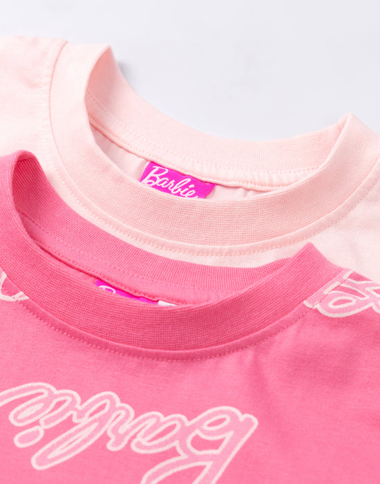 Barbie Logo Girls Pink Multi-Pack of 2 Short-Sleeved T-Shirts