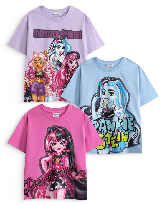 Monster High Multi Character Boys Multicoloured Multi-Pack of 3 Short-Sleeved T-Shirts
