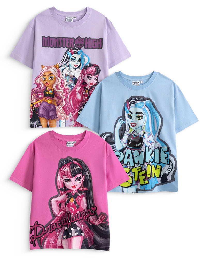Monster High Multi Character Boys Multicoloured Multi-Pack of 3 Short-Sleeved T-Shirts