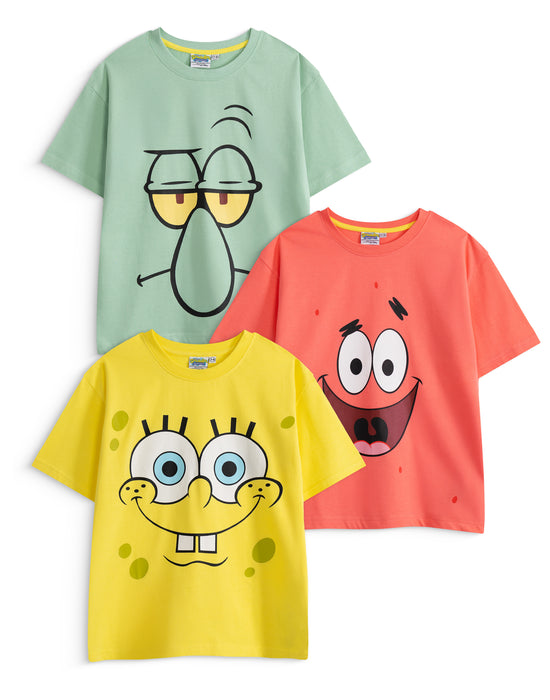 SpongeBob SquarePants Multi Character Boys Multicoloured Multi-Pack of 3 Short-Sleeved T-Shirts