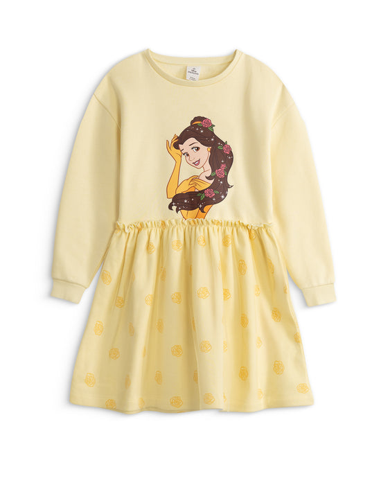 Disney Beauty And The Beast Belle Face Character Girls Yellow Sweatshirt Dress