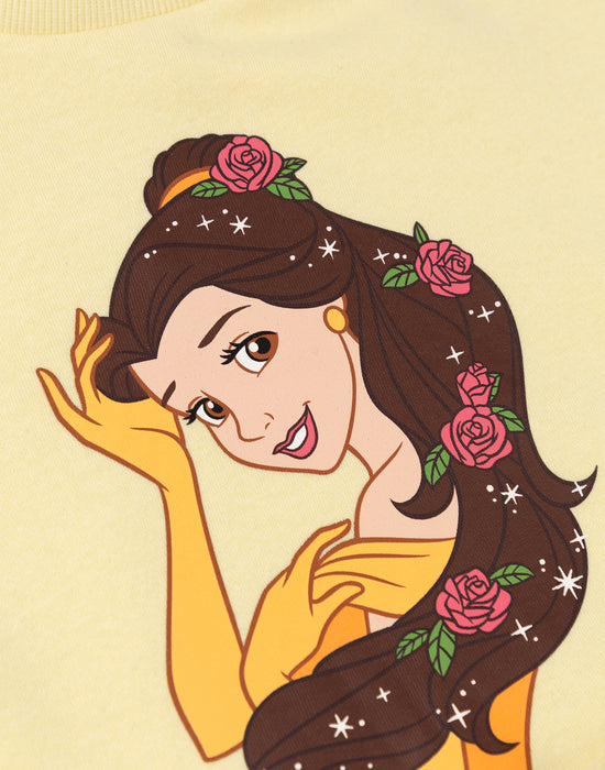 Disney Beauty And The Beast Belle Face Character Girls Yellow Sweatshirt Dress