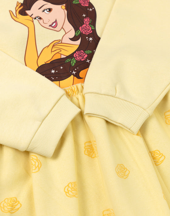 Disney Beauty And The Beast Belle Face Character Girls Yellow Sweatshirt Dress