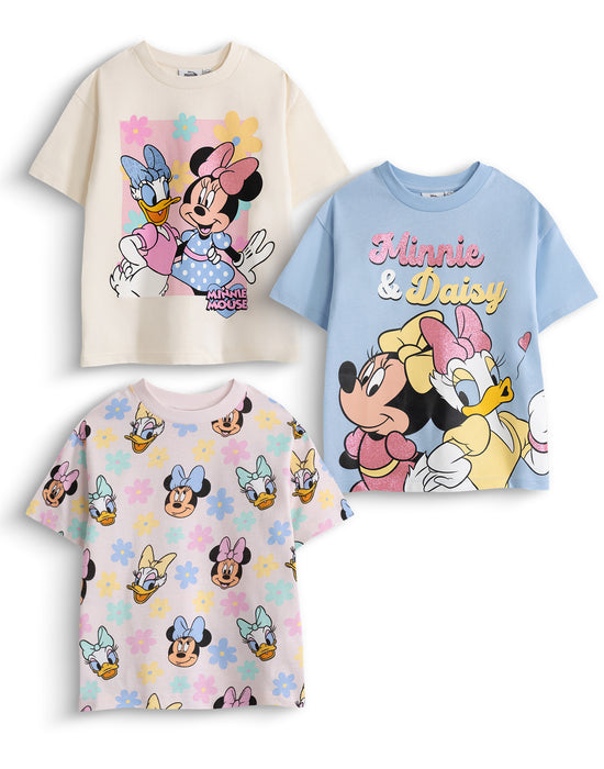 Disney Minnie Mouse Girls Multicoloured Multi-Pack of 3 Short-Sleeved T-Shirts