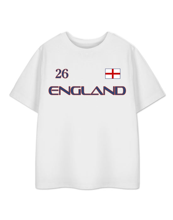 Show Me The Merch England 26 Unisex Kids White Short Sleeved T-Shirt