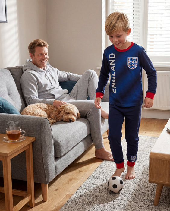 England Badge Blue Long Sleeve Long Leg Pyjama Set