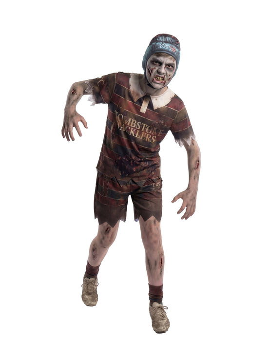 Blues Group Zombie Rugby Player Boys Brown 3 Piece Costume