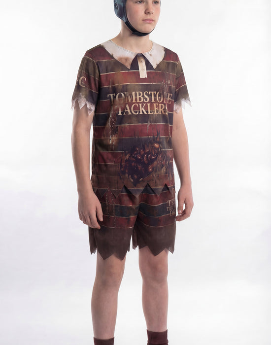Blues Group Zombie Rugby Player Boys Brown 3 Piece Costume