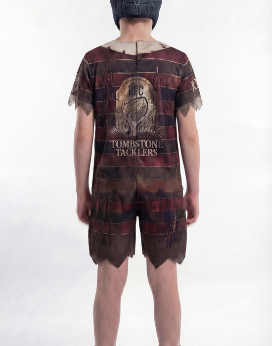 Blues Group Zombie Rugby Player Boys Brown 3 Piece Costume