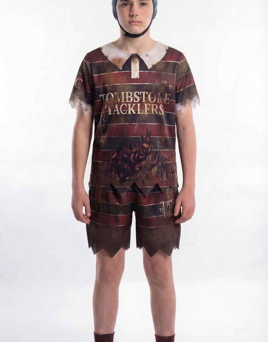 Blues Group Zombie Rugby Player Boys Brown 3 Piece Costume
