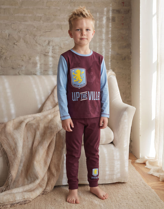 Aston Villa Badge Boys Claret Long Sleeve Long Leg Pyjama Set