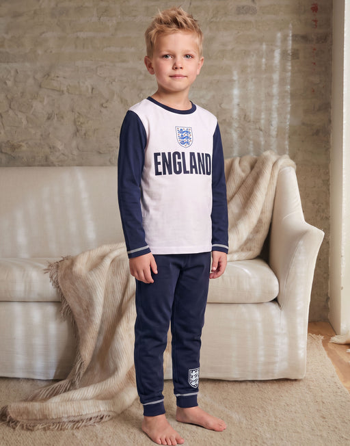 England Badge Boys White Long Sleeve Long Leg Pyjama Set