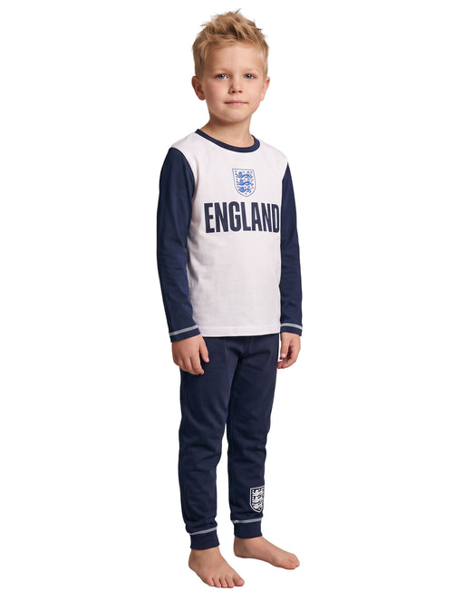 England Badge Boys White Long Sleeve Long Leg Pyjama Set