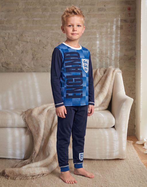 England Badge Boys Blue Long Sleeve Long Leg Pyjama Set