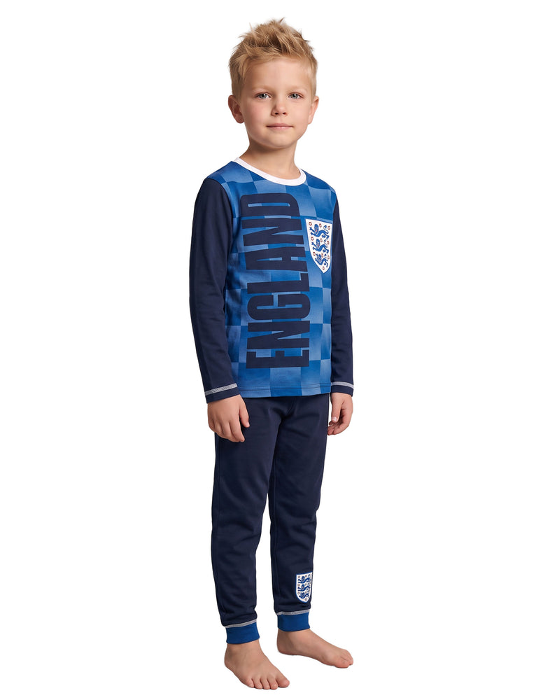 England Badge Boys Blue Long Sleeve Long Leg Pyjama Set