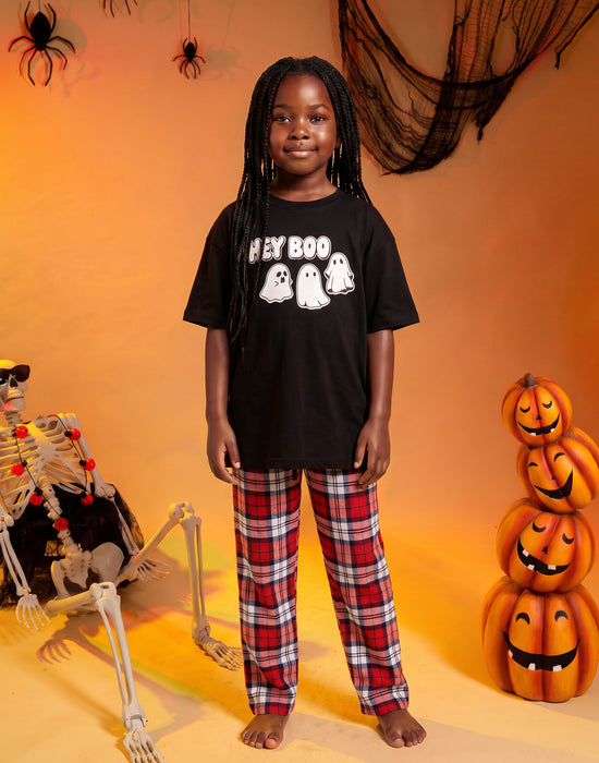 Show Me The Merch Hey Boo Unisex Kids Black Short Sleeve Long Leg Pyjama Set