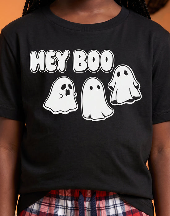 Show Me The Merch Hey Boo Unisex Kids Black Short Sleeve Long Leg Pyjama Set