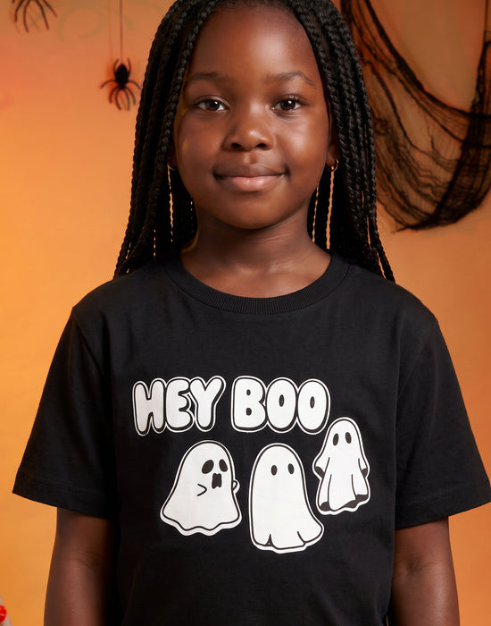 Show Me The Merch Hey Boo Unisex Kids Black Short Sleeve Long Leg Pyjama Set
