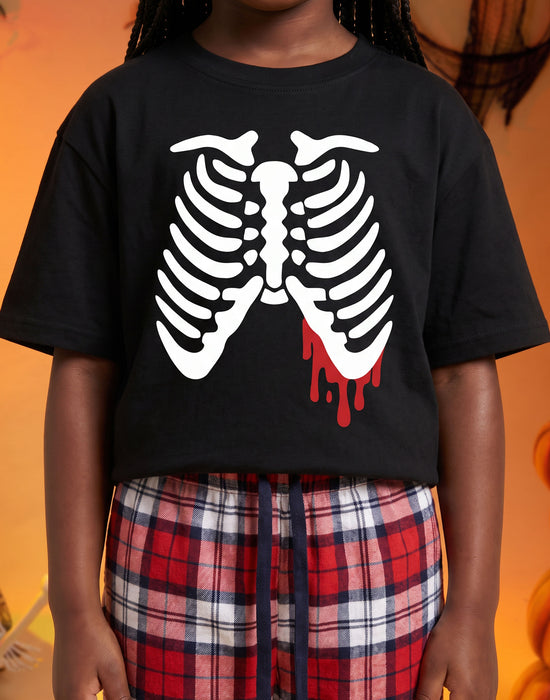 Show Me The Merch Ribcage Unisex Kids Black Short Sleeve Long Leg Pyjama Set