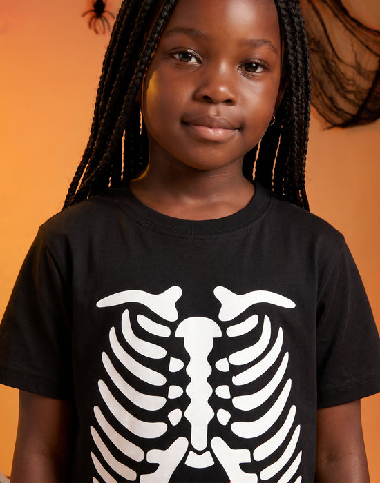 Show Me The Merch Ribcage Unisex Kids Black Short Sleeve Long Leg Pyjama Set
