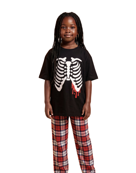 Show Me The Merch Ribcage Unisex Kids Black Short Sleeve Long Leg Pyjama Set