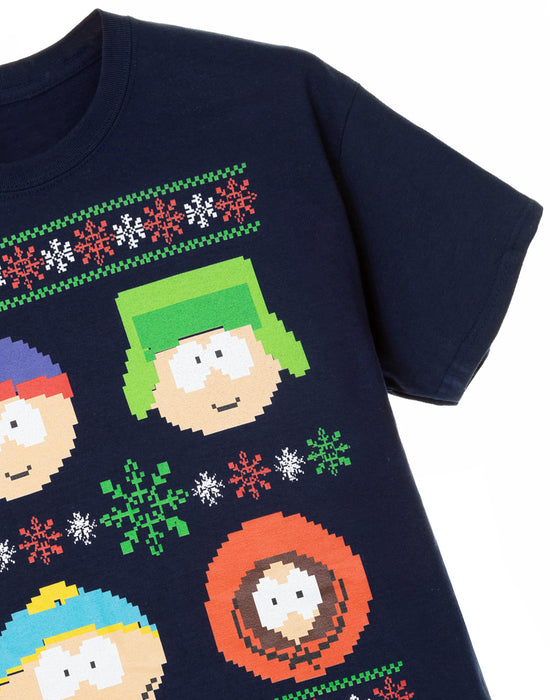 South Park Fairisle Christmas Mens Navy T-Shirt