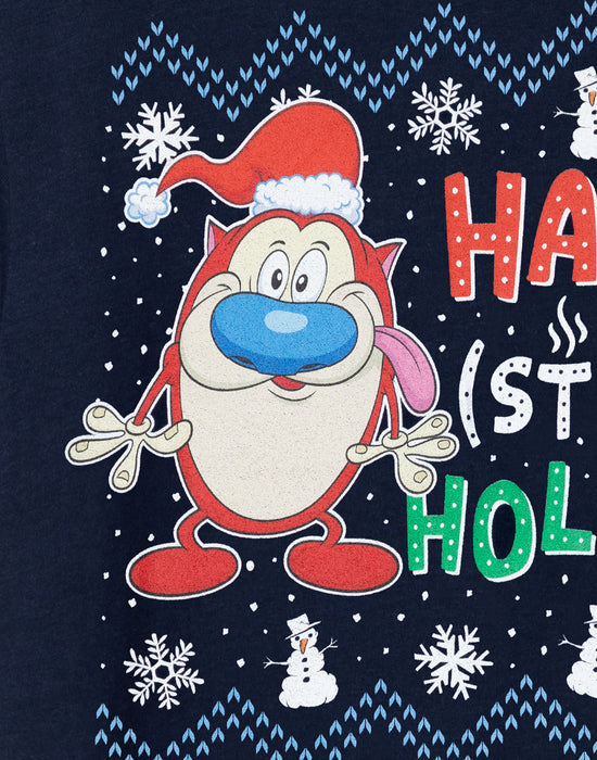 Ren & Stimpy Happy Stinky Holidays Mens Navy Short Sleeved T-Shirt