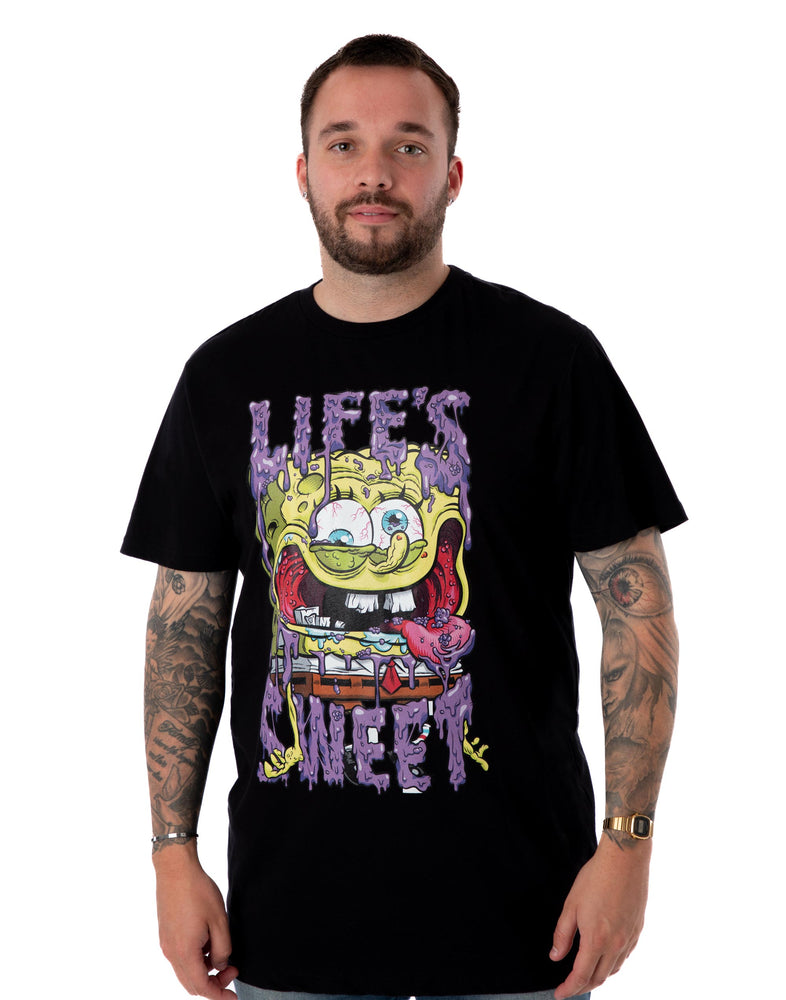 SpongeBob SquarePants Life's Sweet Mens Black Short Sleeved T-Shirt
