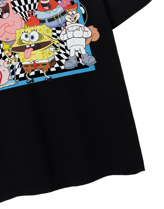 SpongeBob SquarePants Checkerboard Group Mens Black Short Sleeved T-Shirt