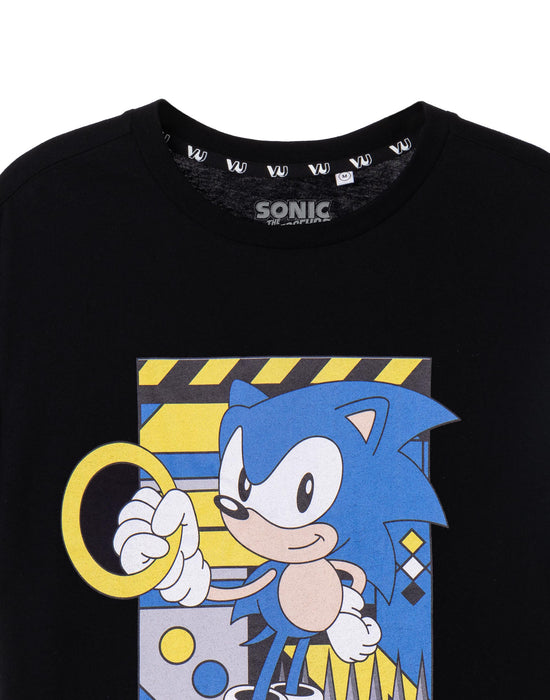 Sonic The Hedgehog Classic Rings Mens Black Short Sleeved T-Shirt