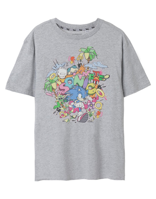 Sonic The Hedgehog Psychedelic Mens Grey Marl Short Sleeved T-Shirt
