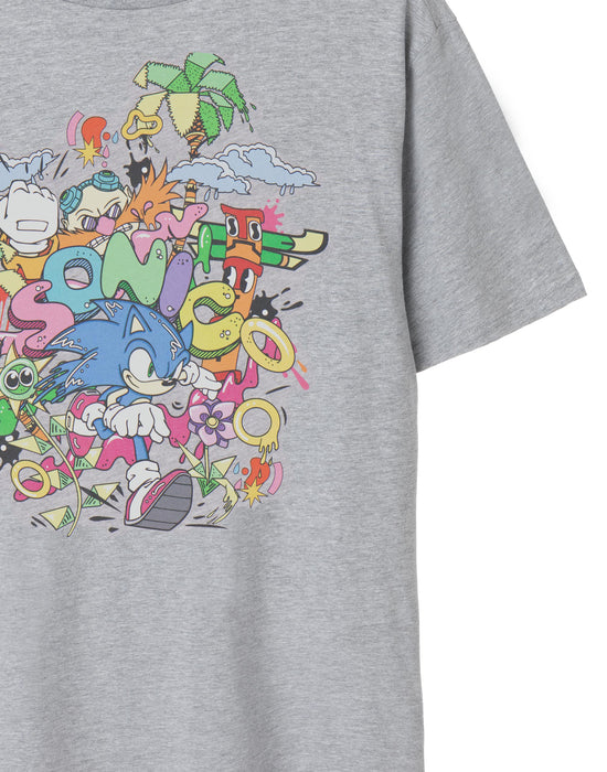 Sonic The Hedgehog Psychedelic Mens Grey Marl Short Sleeved T-Shirt