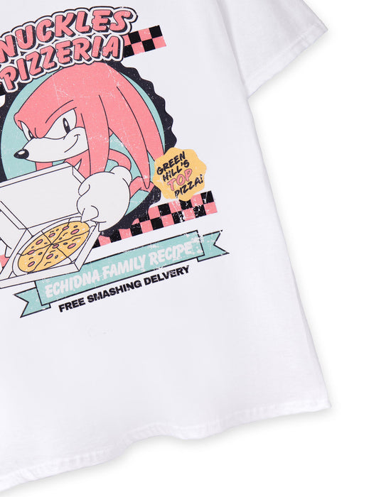 Sonic The Hedgehog Knuckles Pizza Mens White Short Sleeved T-Shirt