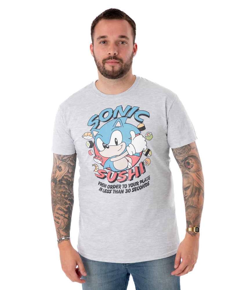 Sonic The Hedgehog Sonic Sushi Mens Grey Marl Short Sleeved T-Shirt