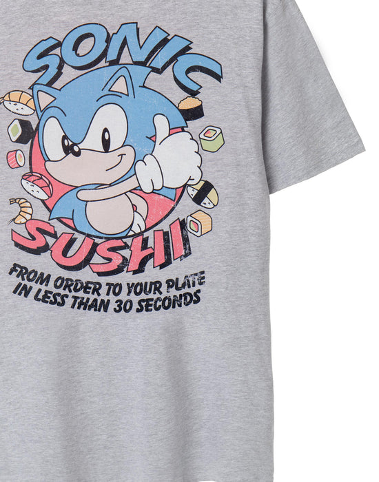 Sonic The Hedgehog Sonic Sushi Mens Grey Marl Short Sleeved T-Shirt