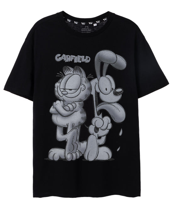 Garfield Greyscale Mens Black Short Sleeved T-Shirt