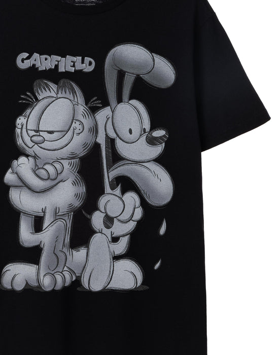 Garfield Greyscale Mens Black Short Sleeved T-Shirt