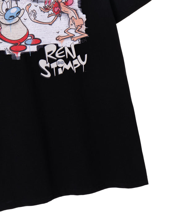 Nickelodeon Ren & Stimpy Graffiti Mens Black Short Sleeved T-Shirt