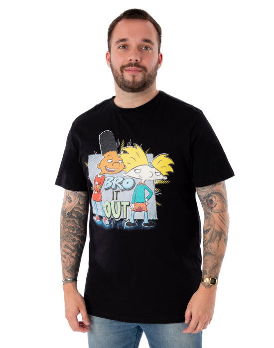 Nickelodeon Hey Arnold Bro It Out Mens Black Short Sleeved T-Shirt