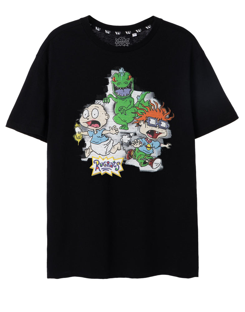 Rugrats Nickelodeon Dino Chase Men's Black Short-Sleeved T-Shirt