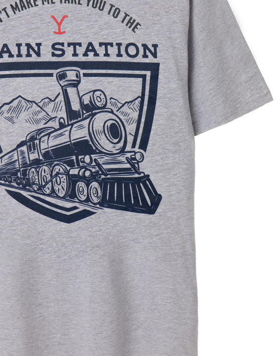 Yellowstone Train Station Mens Grey Marl Short Sleeved T-Shirt
