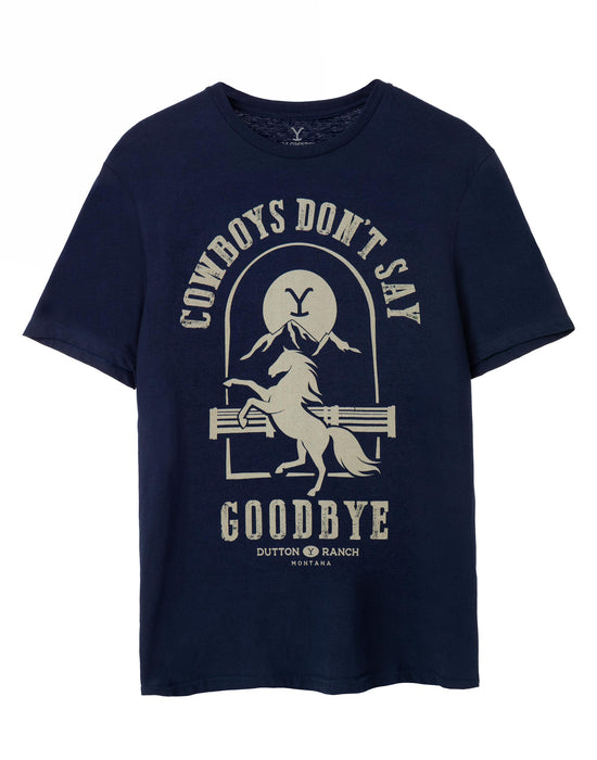 Yellowstone Cowboys Don't Say Goodbye Mens Navy Short Sleeved T-Shirt