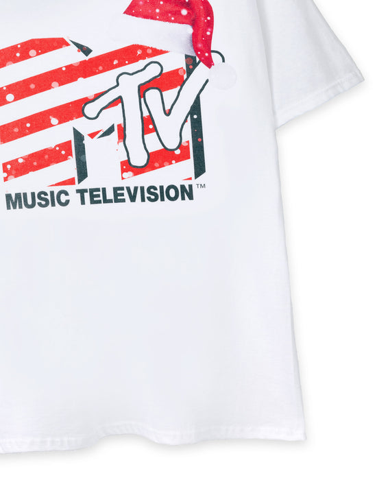 MTV Santa Hat White Unisex Adults Christmas T-Shirt