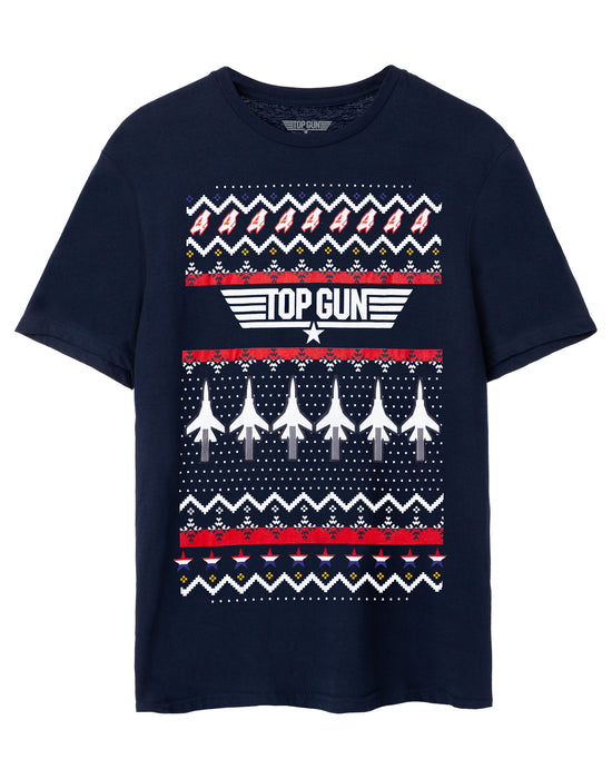 Top Gun Christmas Fairisle Men's Navy T-Shirt