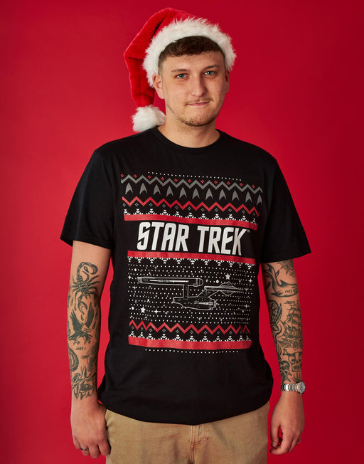 Star Trek Christmas Fairisle Men's Black T-Shirt