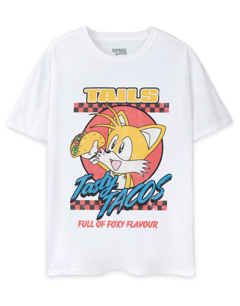 Sonic the Hedgehog Tasty Tacos Adults White Short Sleeved T-Shirt