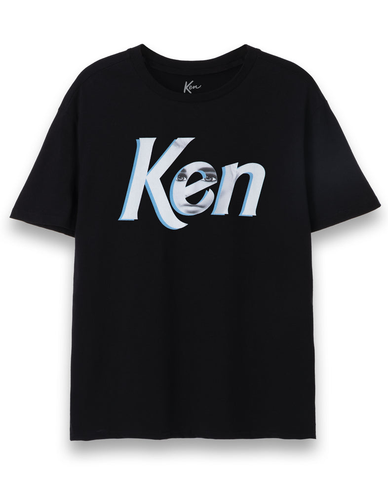 Barbie Ken Face In Logo Mens Black T-Shirt