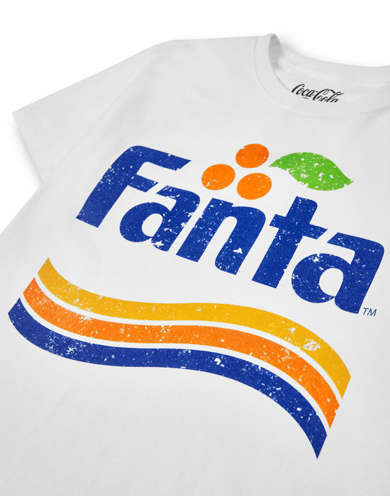Coca Cola Distressed Logo Fanta Unisex White Short Sleeved T-Shirt