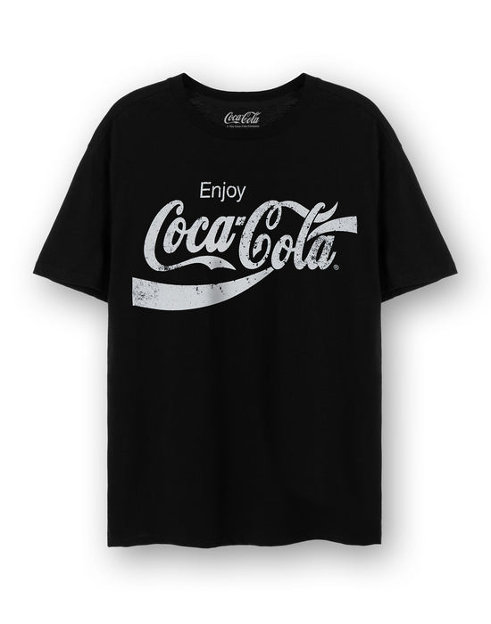 Coca Cola Distressed Logo Unisex Black Short Sleeved T-Shirt